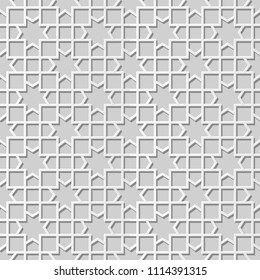 3D white paper art Islamic geometry cross pattern seamless background, Vector stylish decoration pattern background for web banner greeting card design