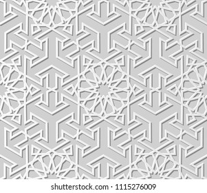 3D white paper art Islamic geometry cross pattern seamless background, Vector stylish decoration pattern background for web banner greeting card design