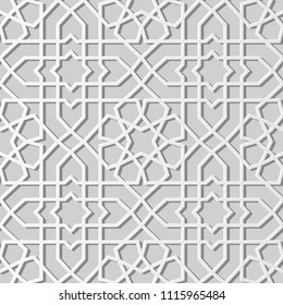 3D white paper art Islamic geometry cross pattern seamless background, Vector stylish decoration pattern background for web banner greeting card design