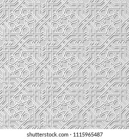 3D white paper art Islamic geometry cross pattern seamless background, Vector stylish decoration pattern background for web banner greeting card design