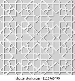 3D white paper art Islamic geometry cross pattern seamless background, Vector stylish decoration pattern background for web banner greeting card design