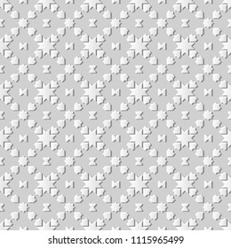 3D white paper art Islamic geometry cross pattern seamless background, Vector stylish decoration pattern background for web banner greeting card design