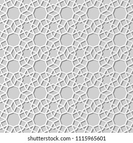 3D white paper art Islamic geometry cross pattern seamless background, Vector stylish decoration pattern background for web banner greeting card design