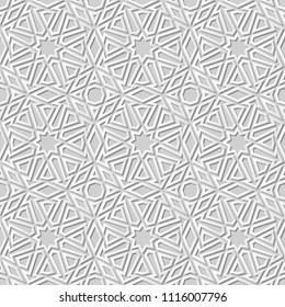 3D white paper art Islamic geometry cross pattern seamless background, Vector stylish decoration pattern background for web banner greeting card design