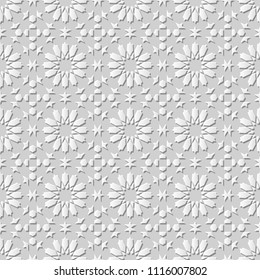 3D white paper art Islamic geometry cross pattern seamless background, Vector stylish decoration pattern background for web banner greeting card design