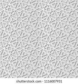 3D white paper art Islamic geometry cross pattern seamless background, Vector stylish decoration pattern background for web banner greeting card design