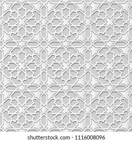 3D white paper art Islamic geometry cross pattern seamless background, Vector stylish decoration pattern background for web banner greeting card design