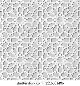 3D white paper art Islamic geometry cross pattern seamless background, Vector stylish decoration pattern background for web banner greeting card design