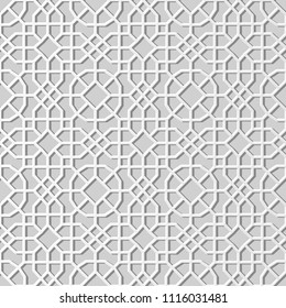 3D white paper art Islamic geometry cross pattern seamless background, Vector stylish decoration pattern background for web banner greeting card design
