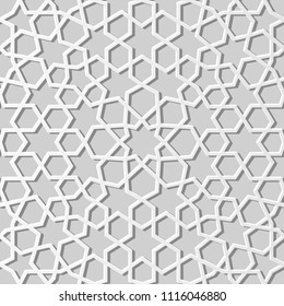 3D white paper art Islamic geometry cross pattern seamless background, Vector stylish decoration pattern background for web banner greeting card design