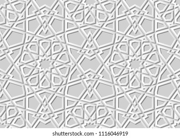 3D white paper art Islamic geometry cross pattern seamless background, Vector stylish decoration pattern background for web banner greeting card design
