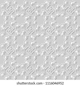 3D white paper art Islamic geometry cross pattern seamless background, Vector stylish decoration pattern background for web banner greeting card design