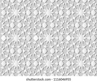 3D white paper art Islamic geometry cross pattern seamless background, Vector stylish decoration pattern background for web banner greeting card design