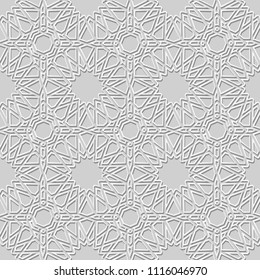3D white paper art Islamic geometry cross pattern seamless background, Vector stylish decoration pattern background for web banner greeting card design