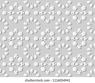3D white paper art Islamic geometry cross pattern seamless background, Vector stylish decoration pattern background for web banner greeting card design