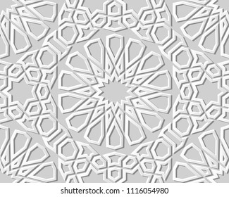 3D white paper art Islamic geometry cross pattern seamless background, Vector stylish decoration pattern background for web banner greeting card design