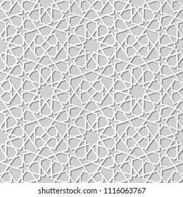 3D white paper art Islamic geometry cross pattern seamless background, Vector stylish decoration pattern background for web banner greeting card design