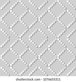 3D white paper art Mosaic Pixel Triangle Check Cross Frame, Vector stylish decoration pattern background for web banner greeting card design