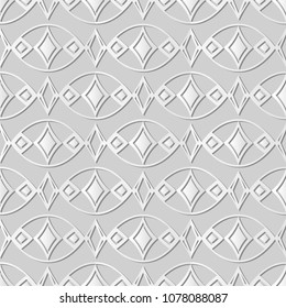 3D white paper art Oval Curve Cross Frame Diamond Check Gem, Vector stylish decoration pattern background for web banner greeting card design