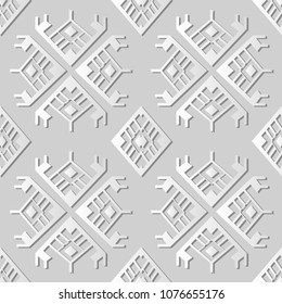 3D white paper art Polygon Check Geometry Cross Aboriginal Frame, Vector stylish decoration pattern background for web banner greeting card design