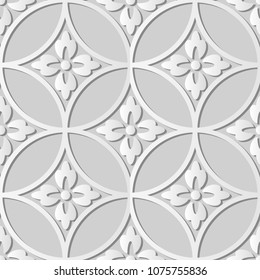 3D white paper art Round Cross Frame Flower, Vector stylish decoration pattern background for web banner greeting card design