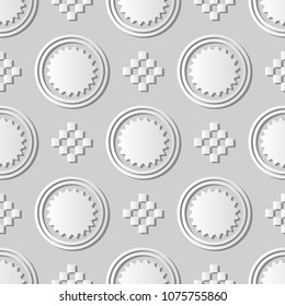 3D white paper art Round Check square Mosaic Cross, Vector stylish decoration pattern background for web banner greeting card design