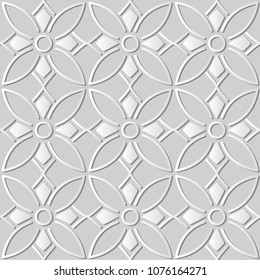 3D white paper art Round Curve Cross Frame Line Flower, Vector stylish decoration pattern background for web banner greeting card design