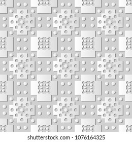 3D white paper art Round Check Square Cross Geometry, Vector stylish decoration pattern background for web banner greeting card design