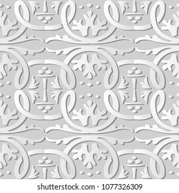 3D white paper art Round Spiral Curve Cross Plant Vine Frame, Vector stylish decoration pattern background for web banner greeting card design