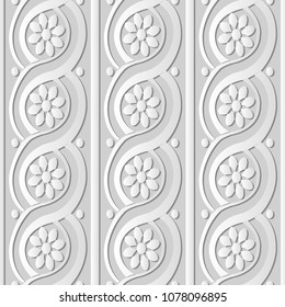 3D white paper art Round Curve Cross Spiral Frame Flower, Vector stylish decoration pattern background for web banner greeting card design