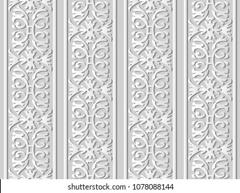 3D white paper art Spiral Curve Cross Garden Frame Flower Chain, Vector stylish decoration pattern background for web banner greeting card design