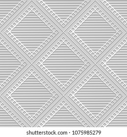 3D white paper art Square Check Cross Frame Line, Vector stylish decoration pattern background for web banner greeting card design