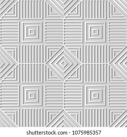 3D white paper art Square Check Spiral Cross Frame Line, Vector stylish decoration pattern background for web banner greeting card design