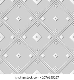 3D white paper art Square Check Diamond Cross Dot Line Frame, Vector stylish decoration pattern background for web banner greeting card design