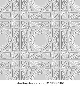 3D white paper art Triangle Polygon Aboriginal Cross Frame Chain, Vector stylish decoration pattern background for web banner greeting card design