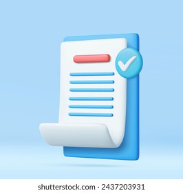 3d White paper with clipboard task management todo check list, efficient work on project plan, fast summary, assignment and exam. 3D Rendering. Vector illustration