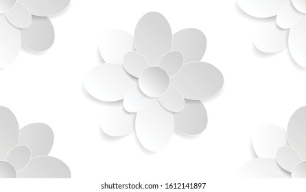 3D White paper  flower  background vector seamless pattern
