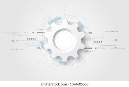 3d white paper gear wheel Grey white Abstract technology background with various technology elements