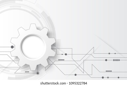 3d white paper gear wheel Grey white Abstract technology background with various technology elements
