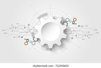 3d white paper gear wheel Grey white Abstract technology background with various technology elements