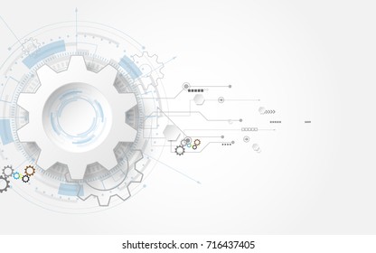 3d white paper gear wheel Grey white Abstract technology background with various technology elements