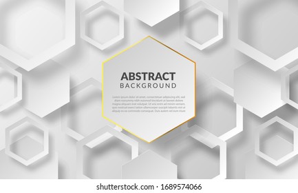 3d white paper of hexagon abstract background with text, shadow, and white background