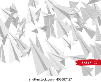 3d white paper planes scene. Abstract background with white paper planes. 