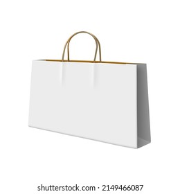 Bolsa De Compra De Papel Blanco 3D Con Lino Dorado. Vector EPS10