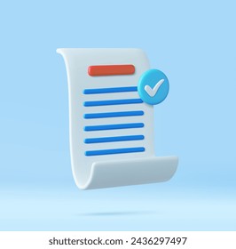 3d White paper task management todo check list, efficient work on project plan, fast summary, assignment and exam. 3D Rendering. Vector illustration