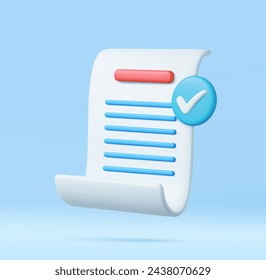 3d White paper task management todo check list, efficient work on project plan, fast summary, assignment and exam. 3D Rendering. Vector illustration