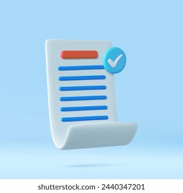 3d White paper task management todo check list, efficient work on project plan, fast summary, assignment and exam. 3D Rendering. Vector illustration