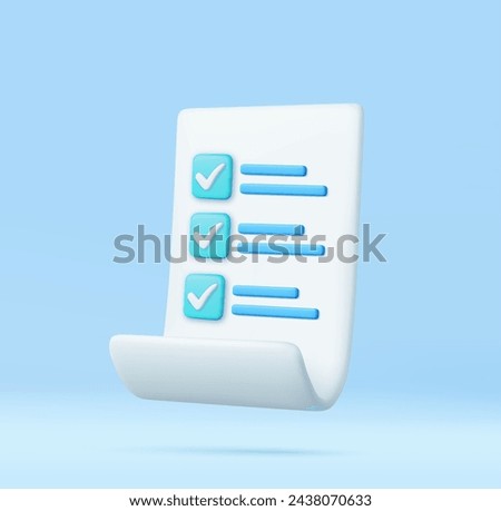 3d White paper task management todo check list, efficient work on project plan, fast summary, assignment and exam. 3D Rendering. Vector illustration