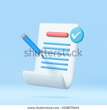 3d White paper task management todo check list, efficient work on project plan, fast summary, assignment and exam. 3D Rendering. Vector illustration