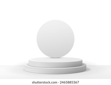 3D White Pedestal with Round Platform on White Background, Minimalistic Display Stand for Modern Product Showcases